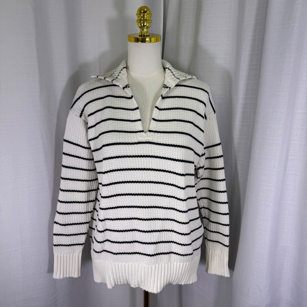 HATCH Striped Knit Sweater Size 1 Small White Navy V-Neck Pullover Maternity
